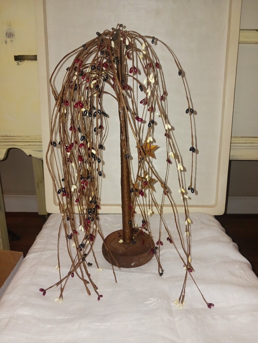 Rustic Willow-Style Table Tree with Red, Blue and Cream Berries And Rustic Stars
